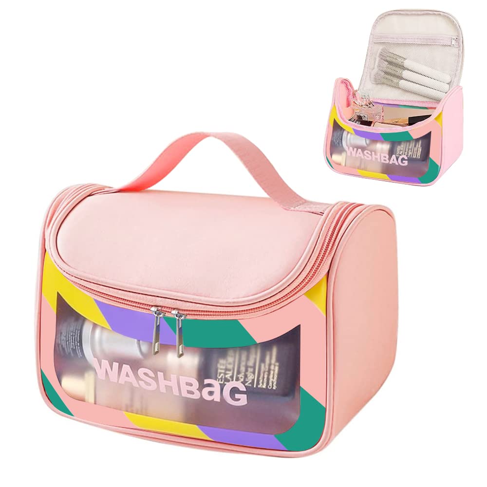 HASTHIP Travel Cosmetic Bag, Makeup Bag for Women Travel Toiletry Bag, Waterproof Toiletries Bag Portable Zippered Cosmetic Bag for Home & Travel, Pink HASTHIP Travel Cosmetic Bag, Makeup Bag for Women Travel Toiletry Bag, Waterproof Toiletries Bag Portable Zippered Cosmetic Bag for Home & Travel, Pink